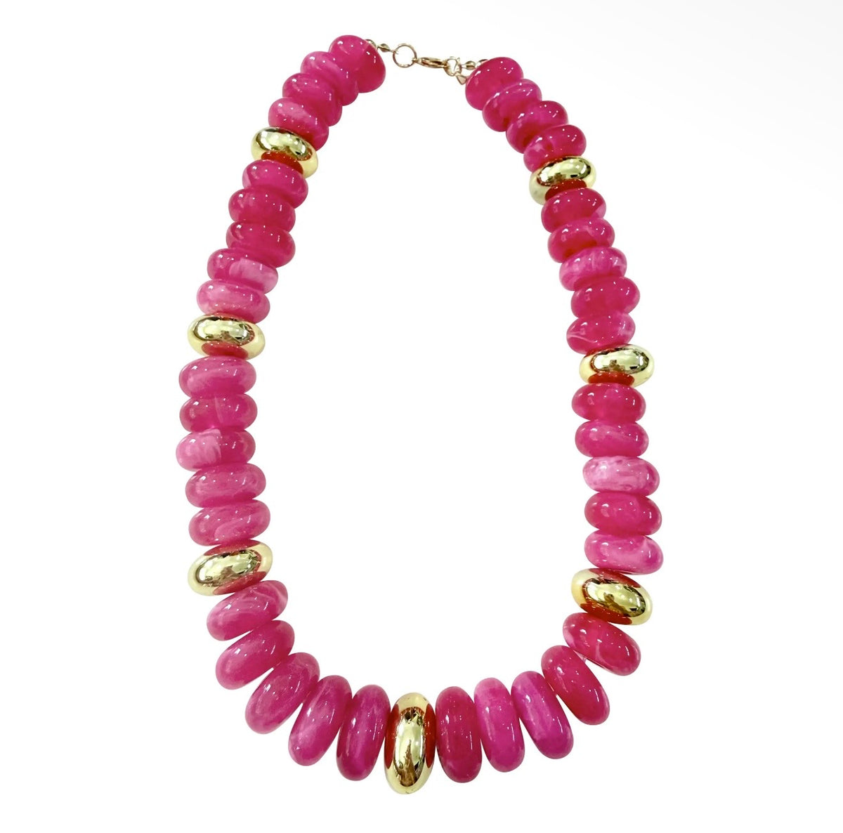 Rowell Beaded Disc Necklace- Hot Pink