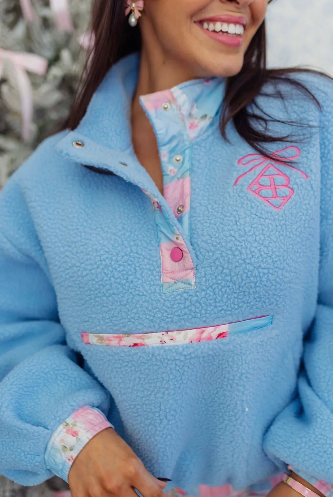 Ice Blue Floral Fleece Jacket- Brianna Cannon