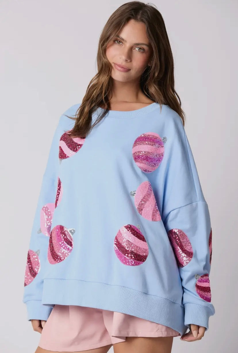 Sequin Ornament Sweater- Blue