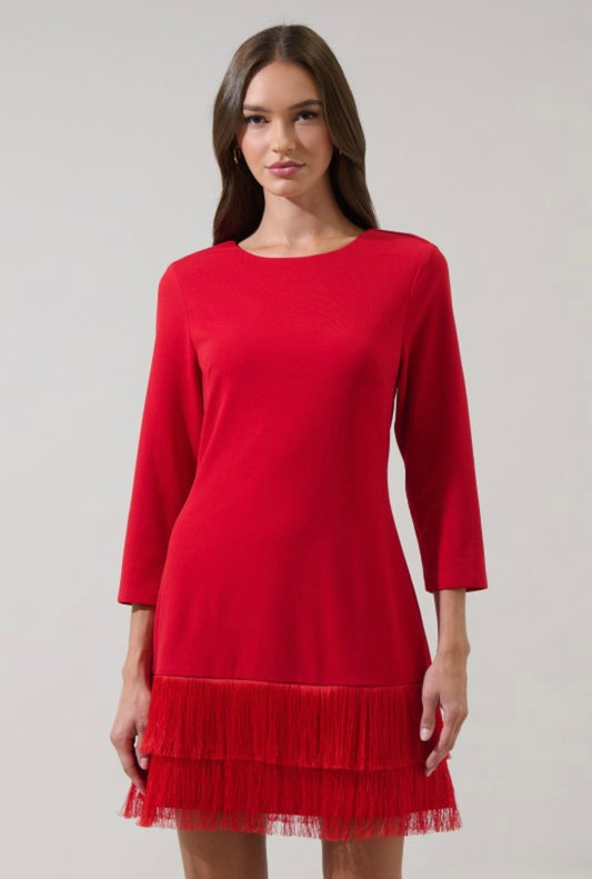 Venetia Fringe Long Sleeve Mini Dress