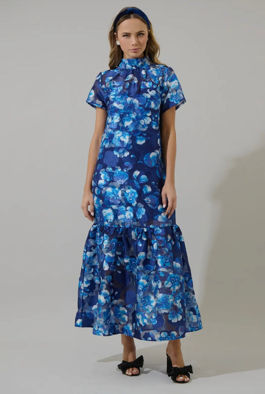 Abay Floral Dime Organza Maxi Dress