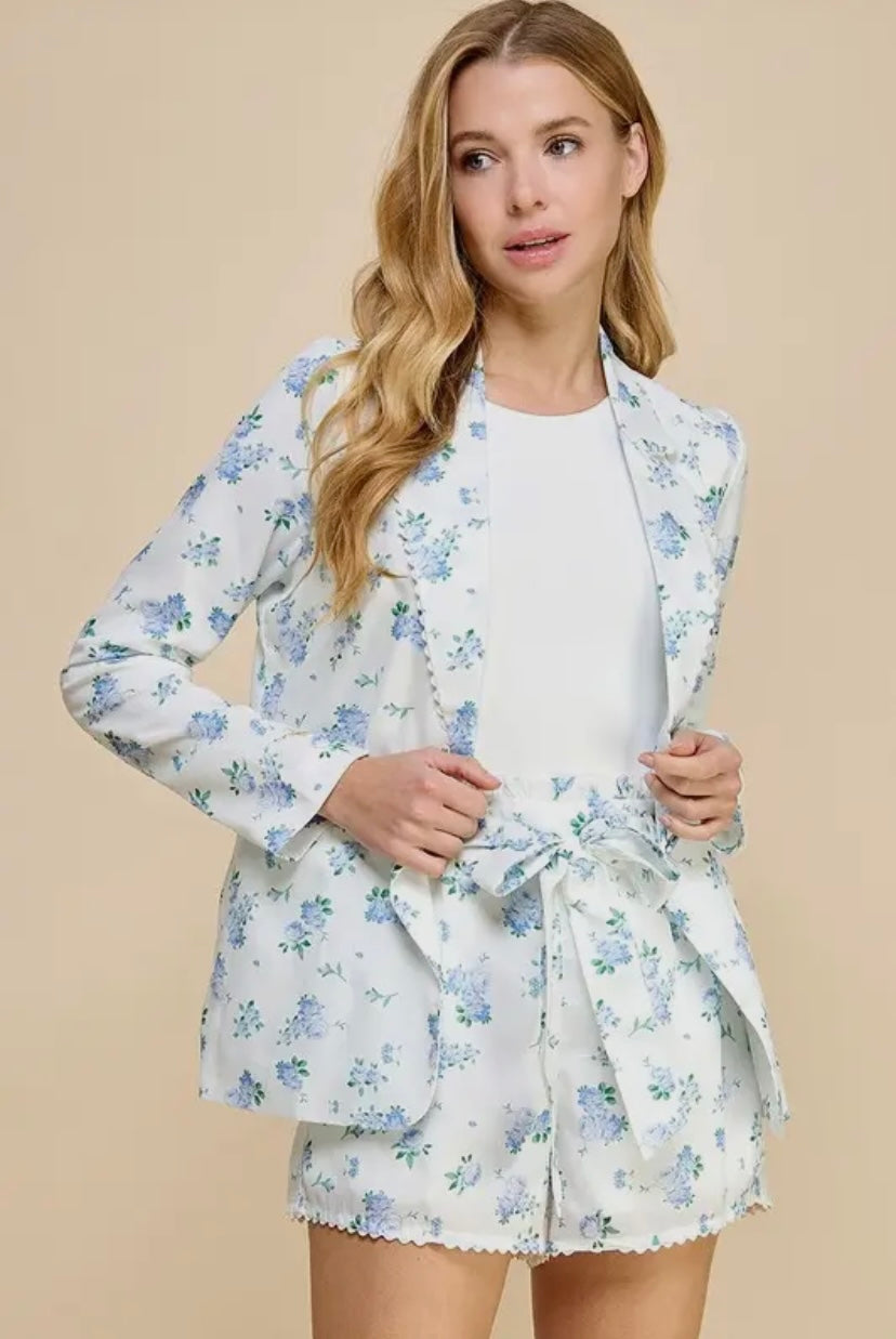 Blue Floral Ruffle Shorts