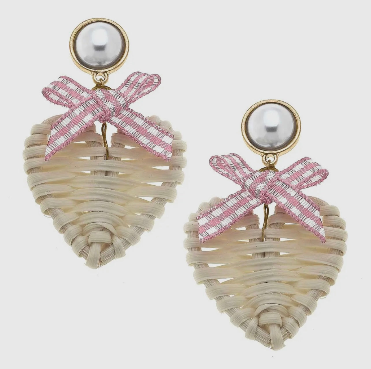 Piper Rattan and Gingham Heart Drop Earrings