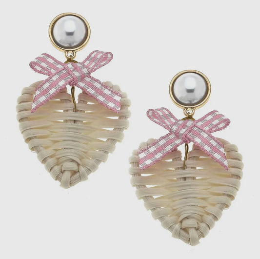 Piper Rattan and Gingham Heart Drop Earrings