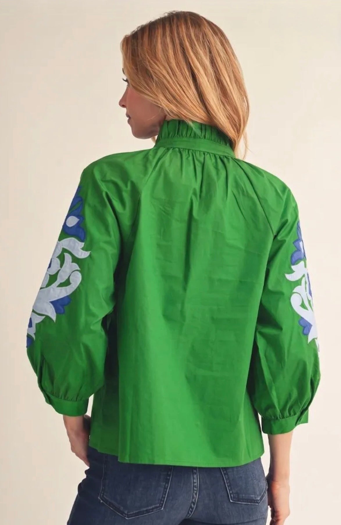 Baroque Embroidered Top- Blue/Green