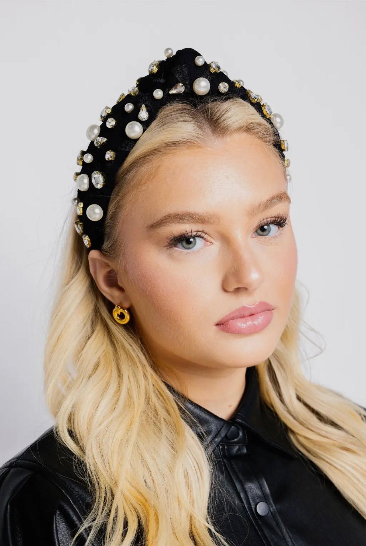 Luxe Slim Black Pearl Jeweled Headband