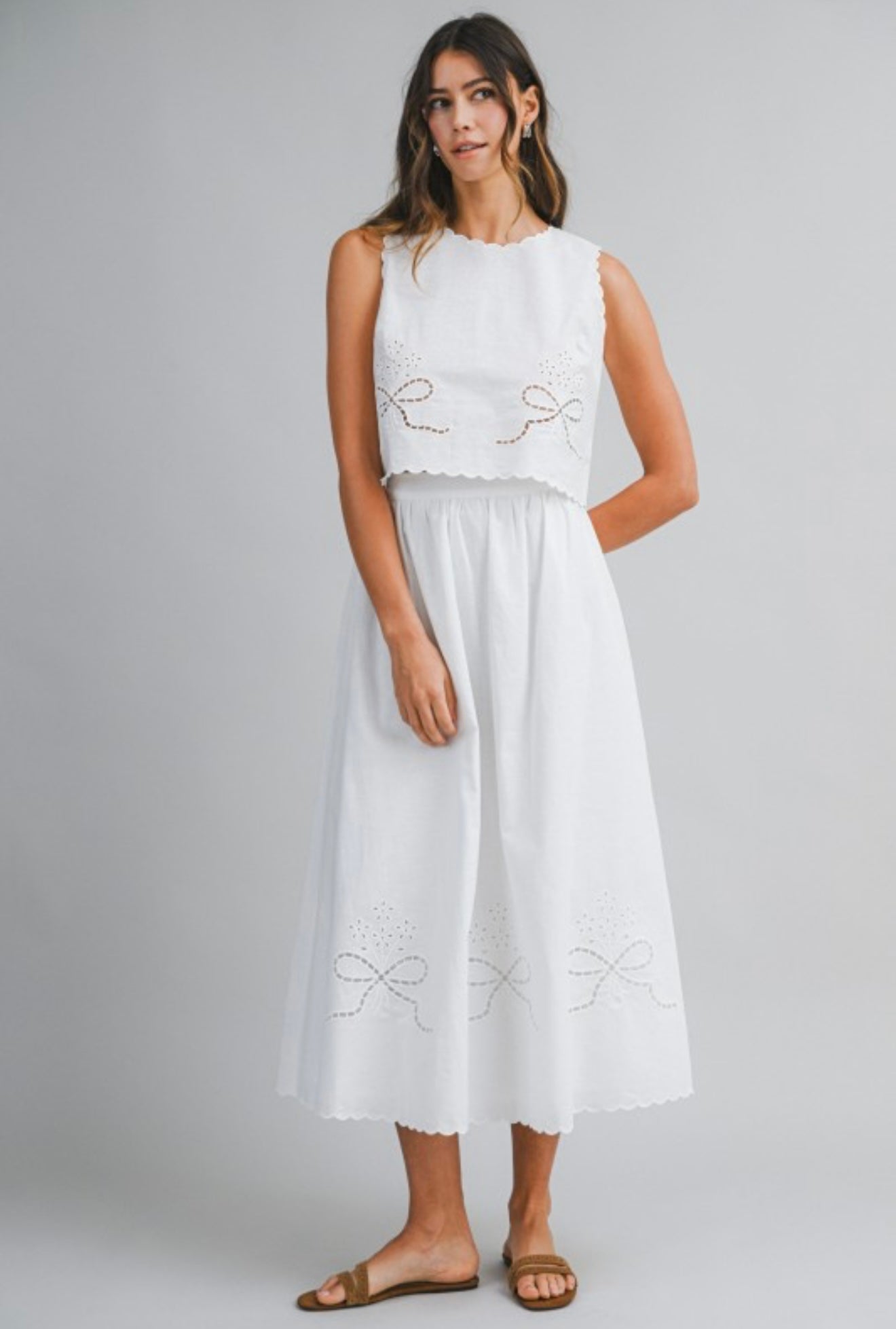 Love and Bows Linen Scalloped Skirt Set