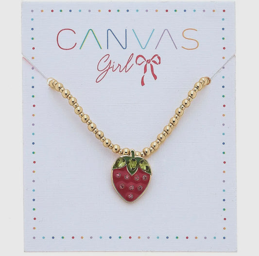 Kids- Jane Strawberry Gold Ball Beaded Necklace