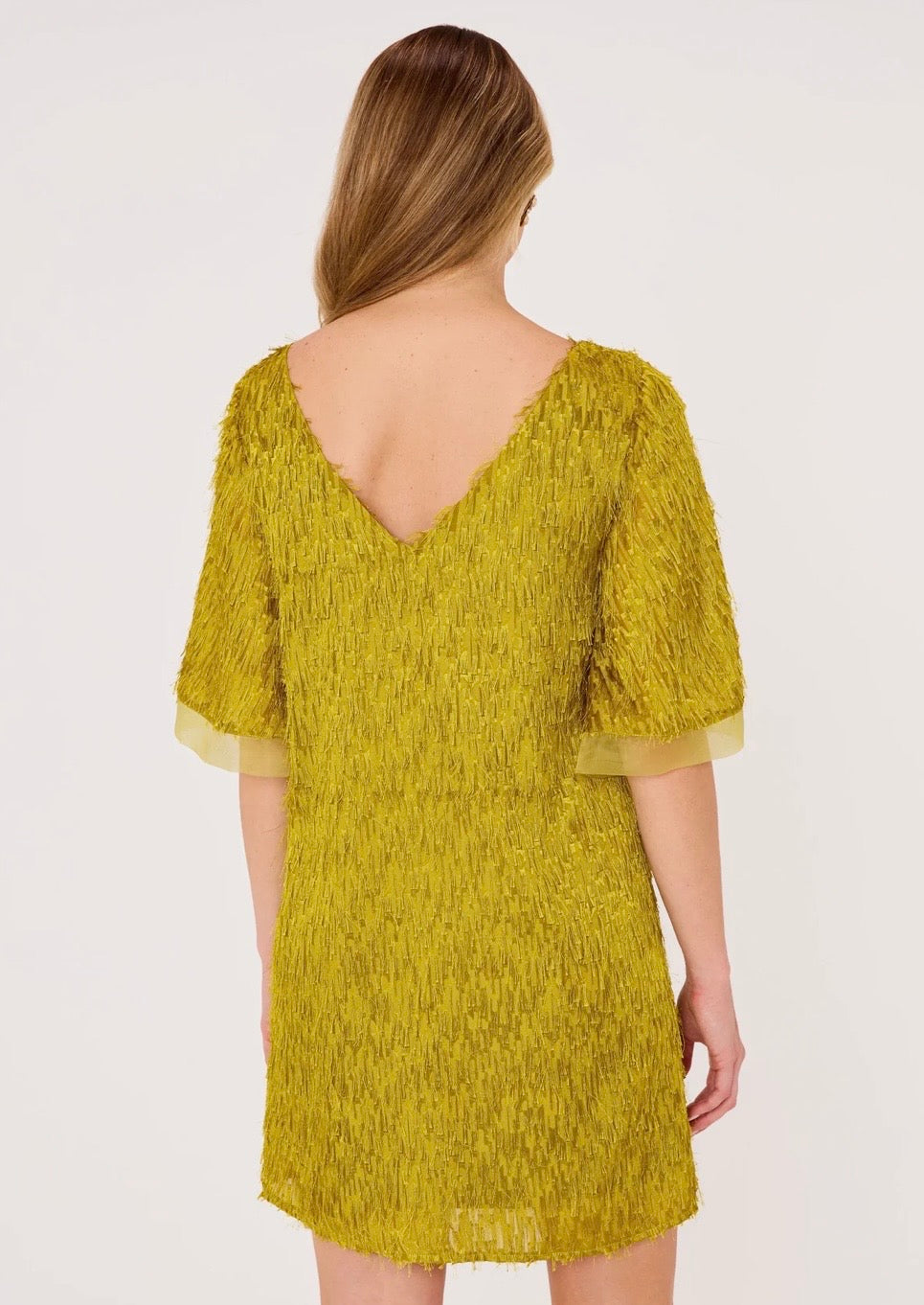 Blythe Dress Golden Olive
Fringe Chiffon