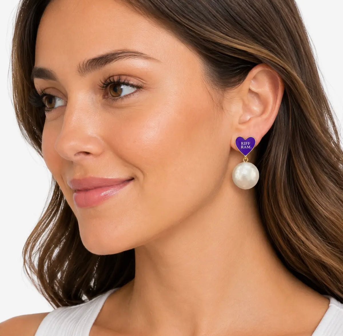 Tcu Heart Pearl Drop Earrings