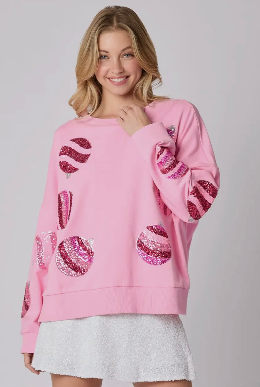 Sequin Ornament Sweater- Pink