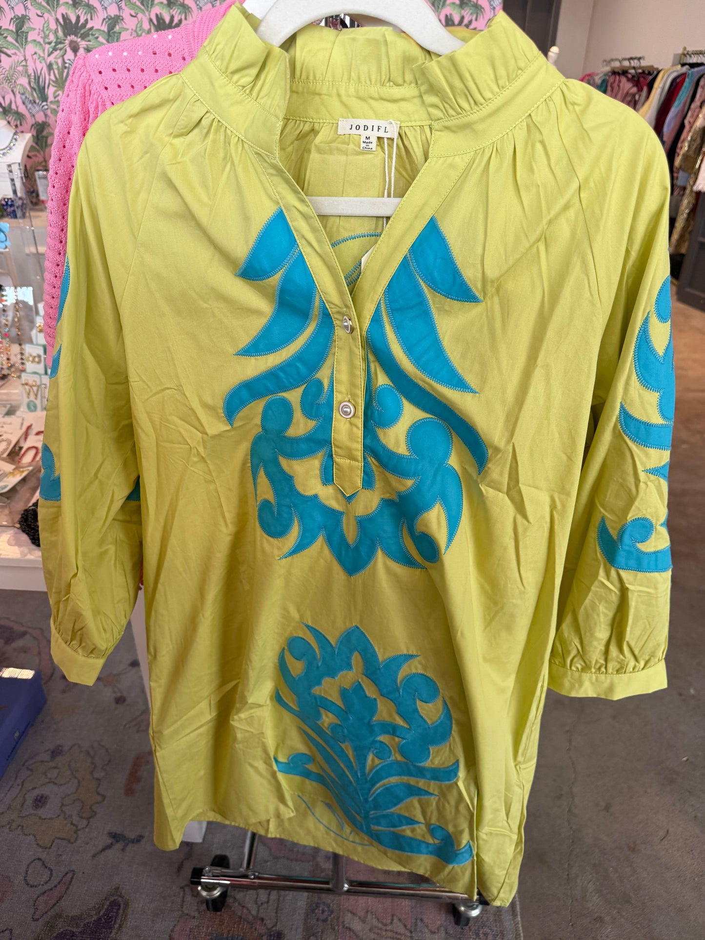 Embroidered Baroque Dress- Like/Turquoise