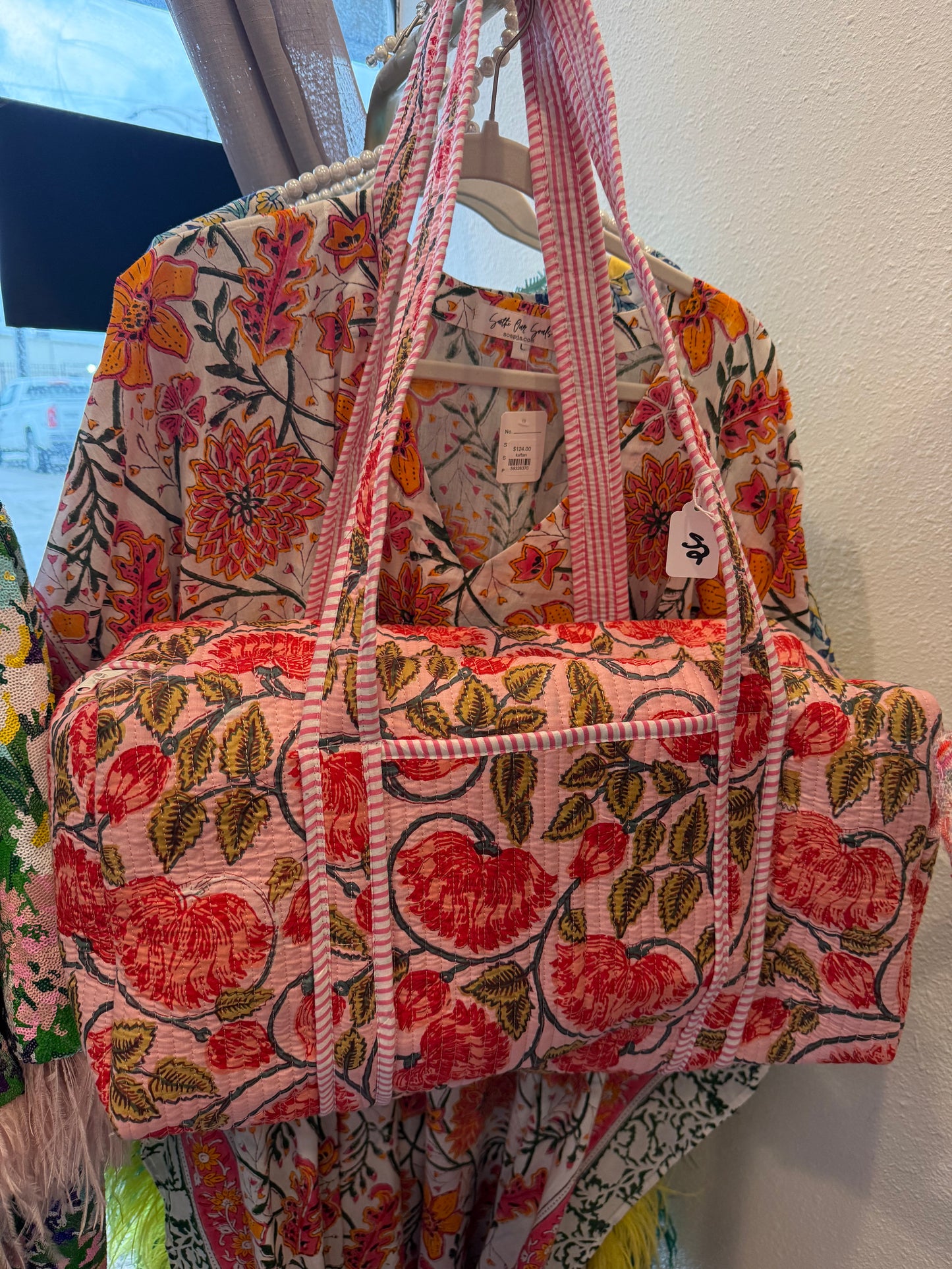 Pink/Red Block Print Duffle