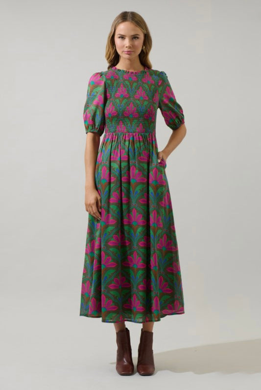 Evanna Floral Bermy Smocked Maxi Dress