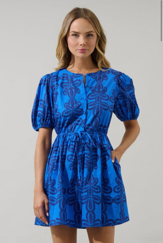 Romery Abstract Alba Puff Sleeve Mini Dress