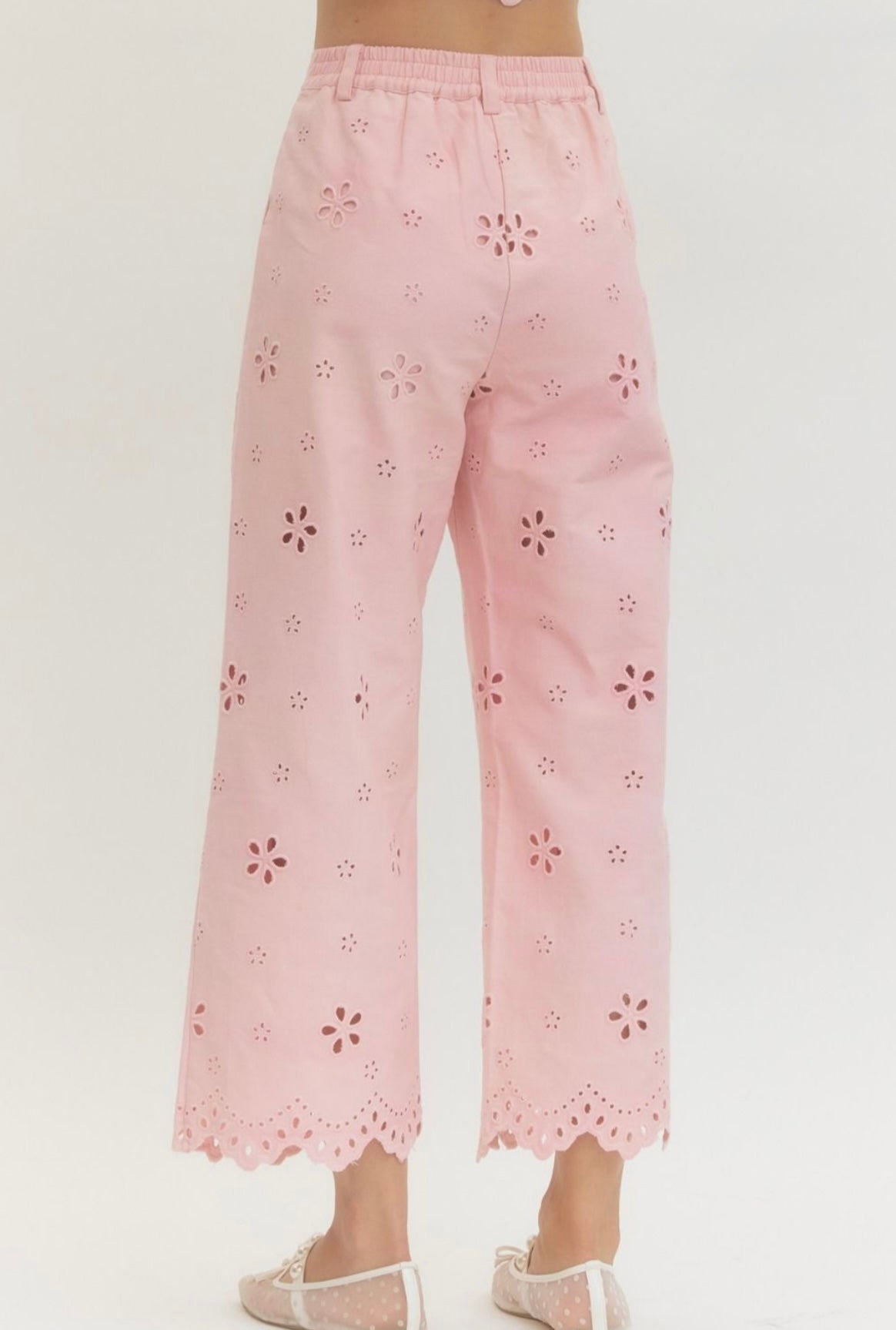 Eyelet Pants Set- Pink