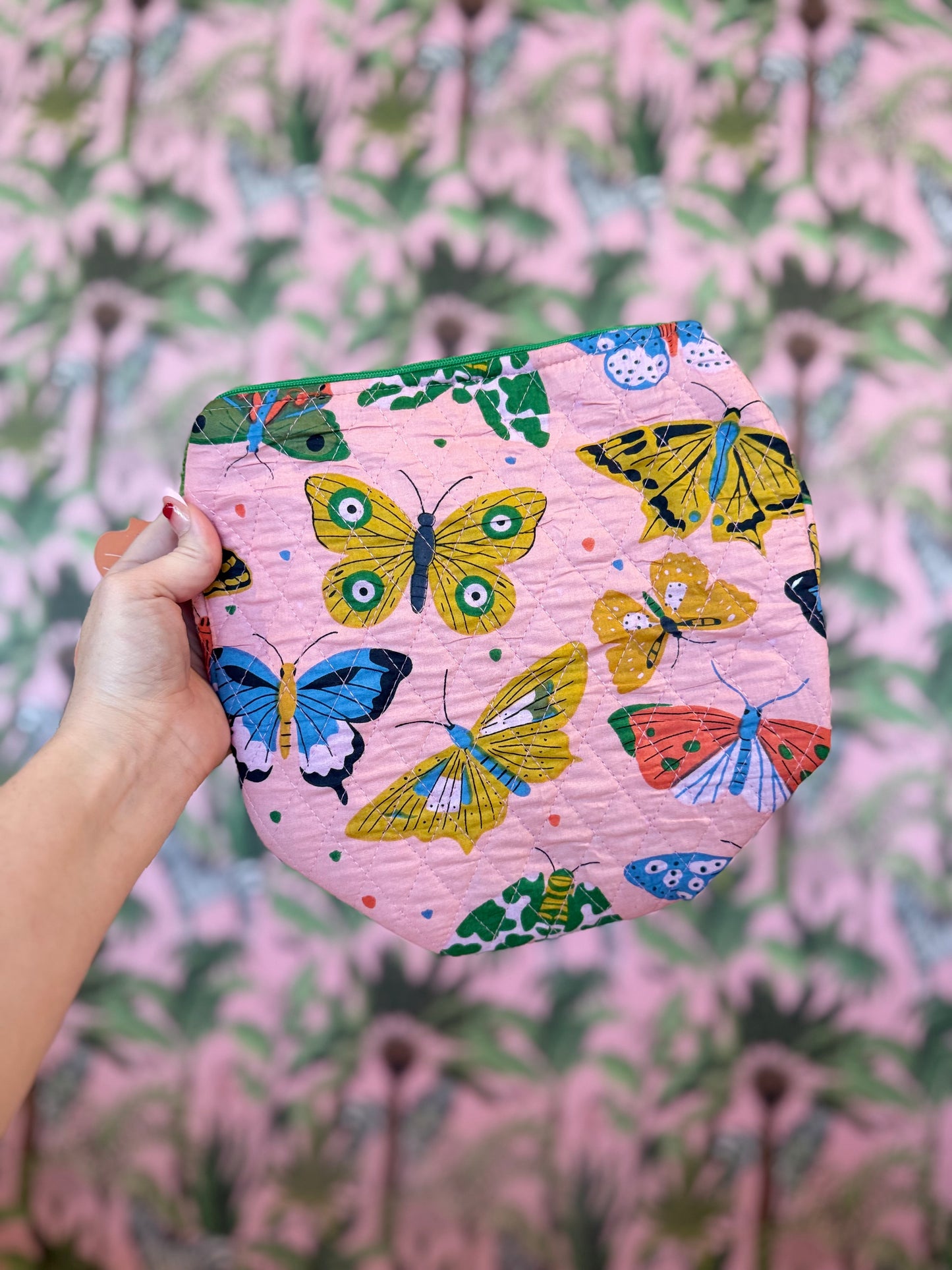Pink Butterfly Quilted Makeup Bag |Cosmetic Toiletry
Bag