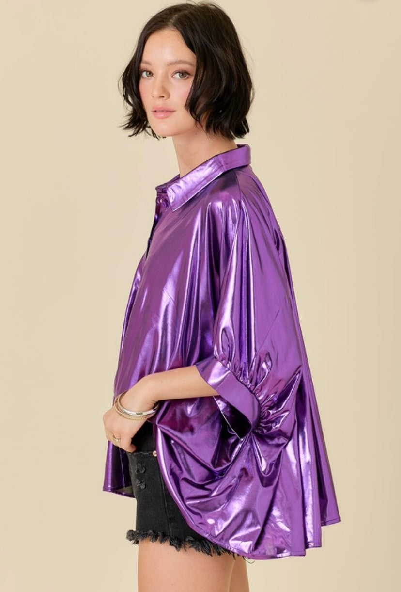 Metallic Purple Button Up Top