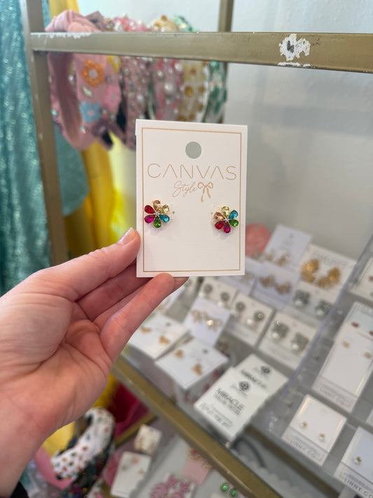 Daisy Rhinestone & Pearl Flower Stud
Earrings in Multi
