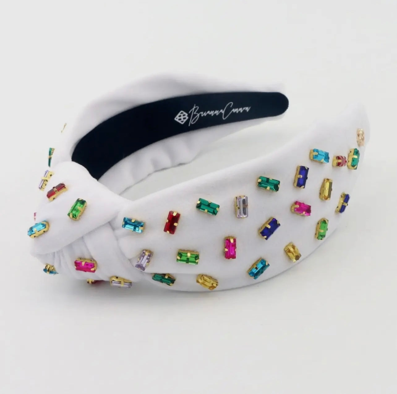 Brianna Cannon White Velvet Confetti Rainbow Crystal Headband