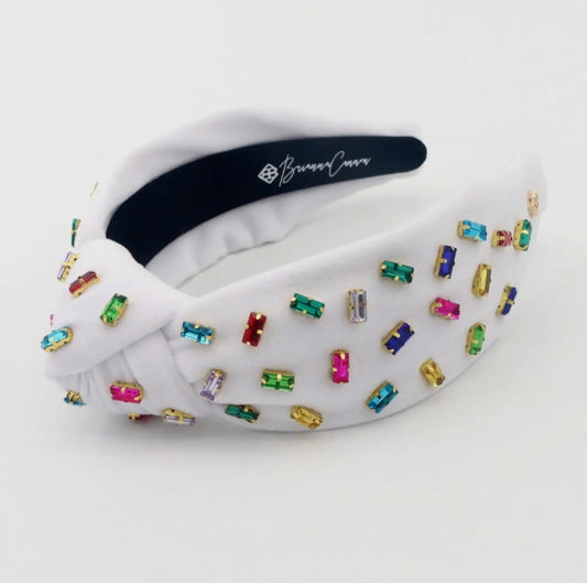 Brianna Cannon White Velvet Confetti Rainbow Crystal Headband