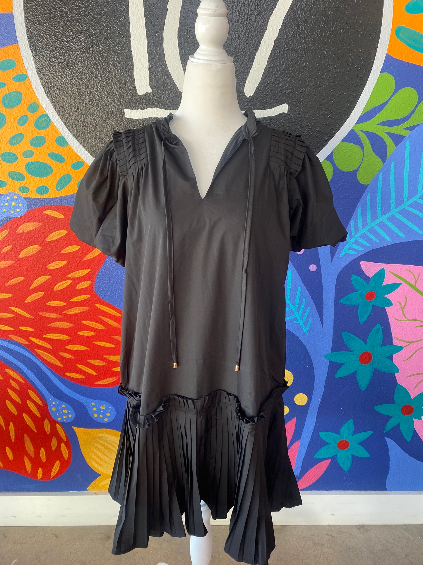 Black Pleated Mandy Dress