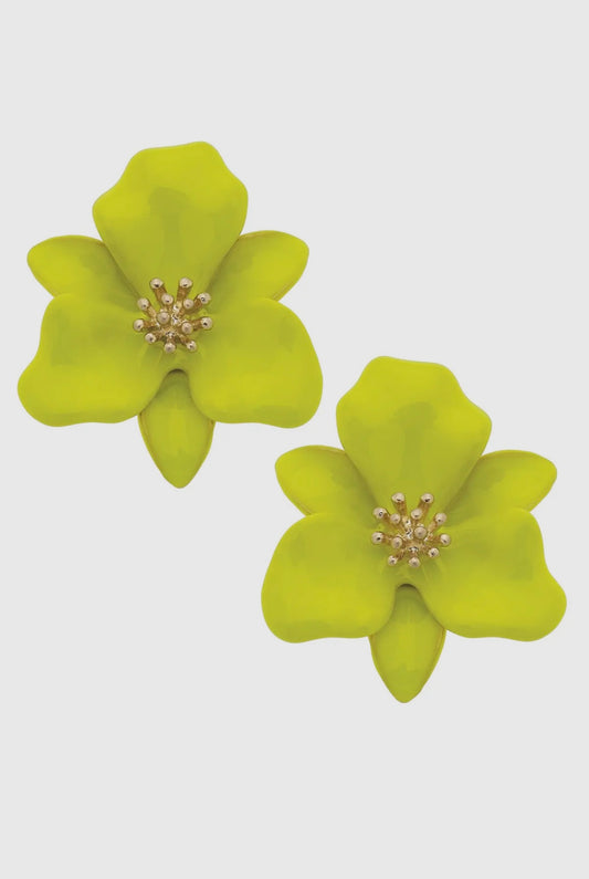 Valentina Enamel Flower
Statement Earrings-Neon Yellow