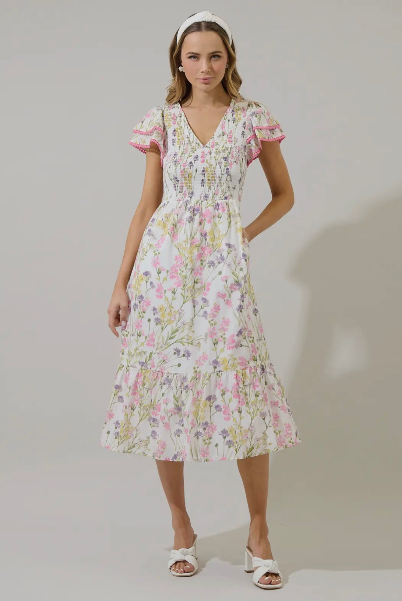 Lita Floral Patte Tiered Midi Dress Lemon Cake Lita Floral Patte Tiered Midi Dress Lemon Cake