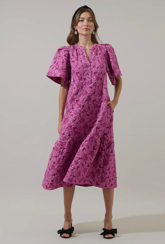 Arielle Jacquard Floral Ely Midi Dress