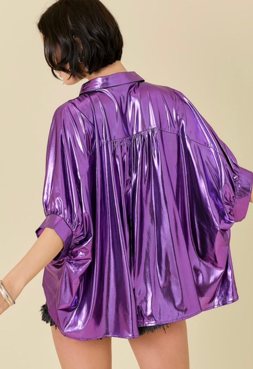 Metallic Purple Button Up Top