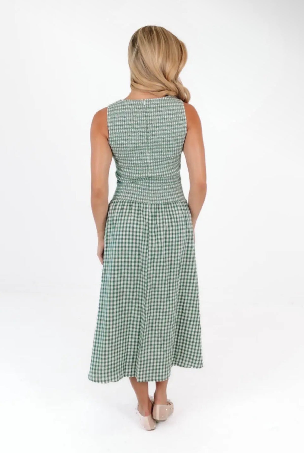 The Kendra Midi Dress - Green Gingham