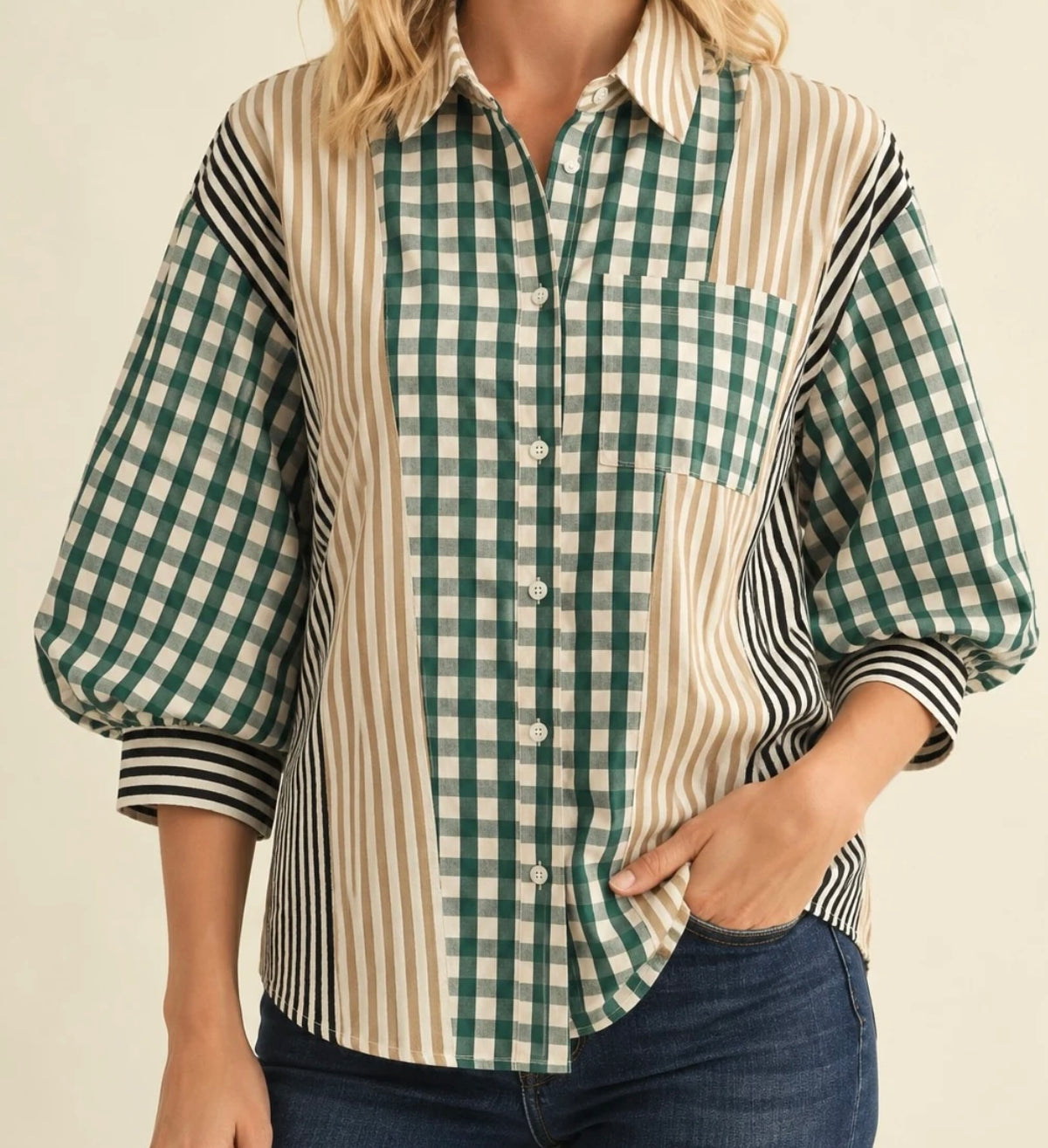 Green Multi Patterned Top