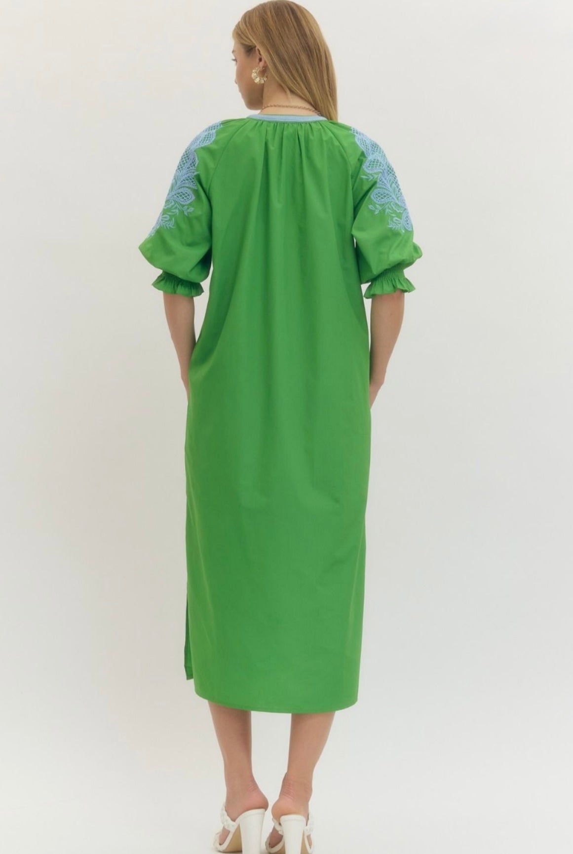 Erica Embroidered Dress- Green