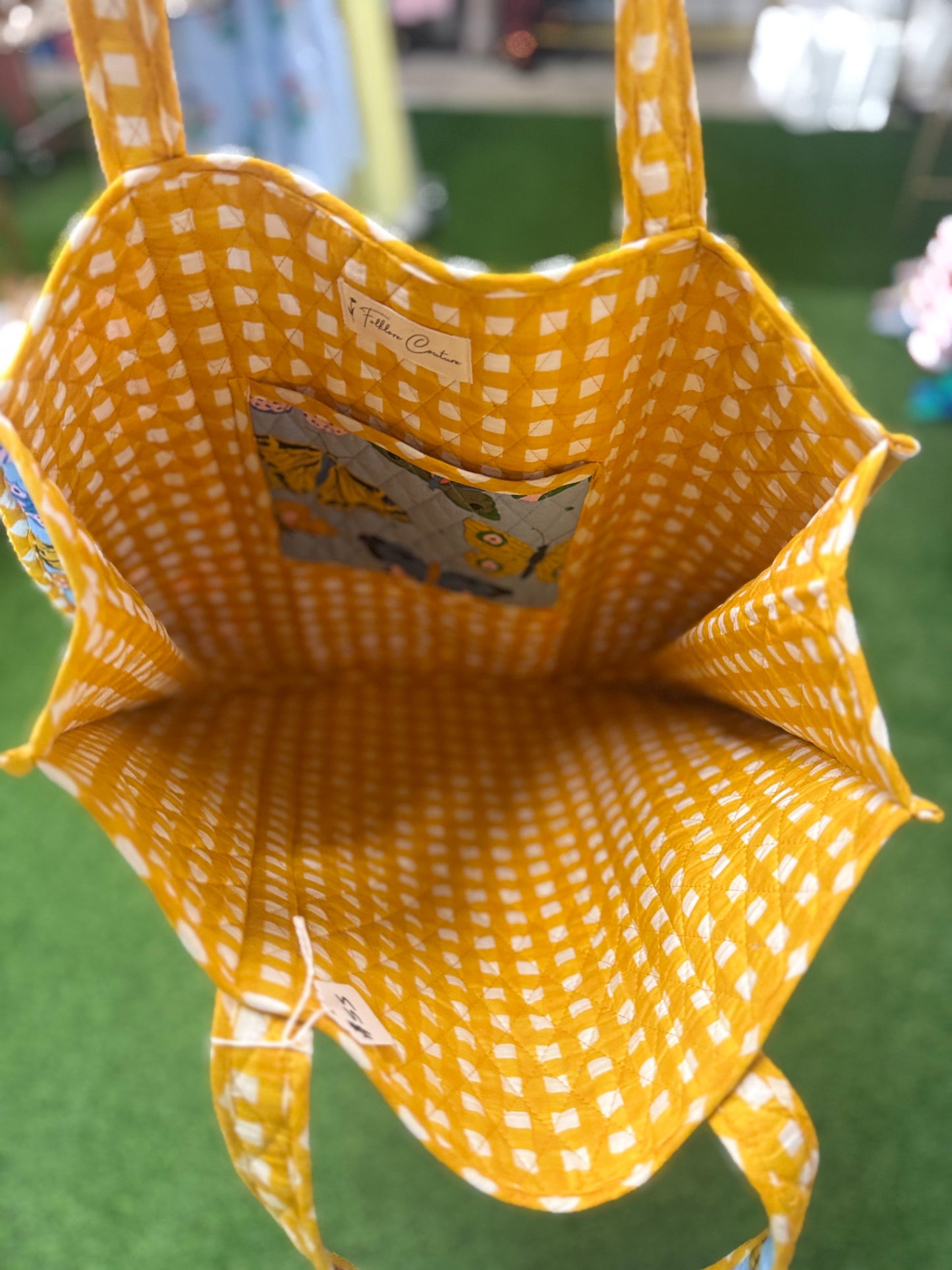 Blue Butterfly Quilted Tote Bag
