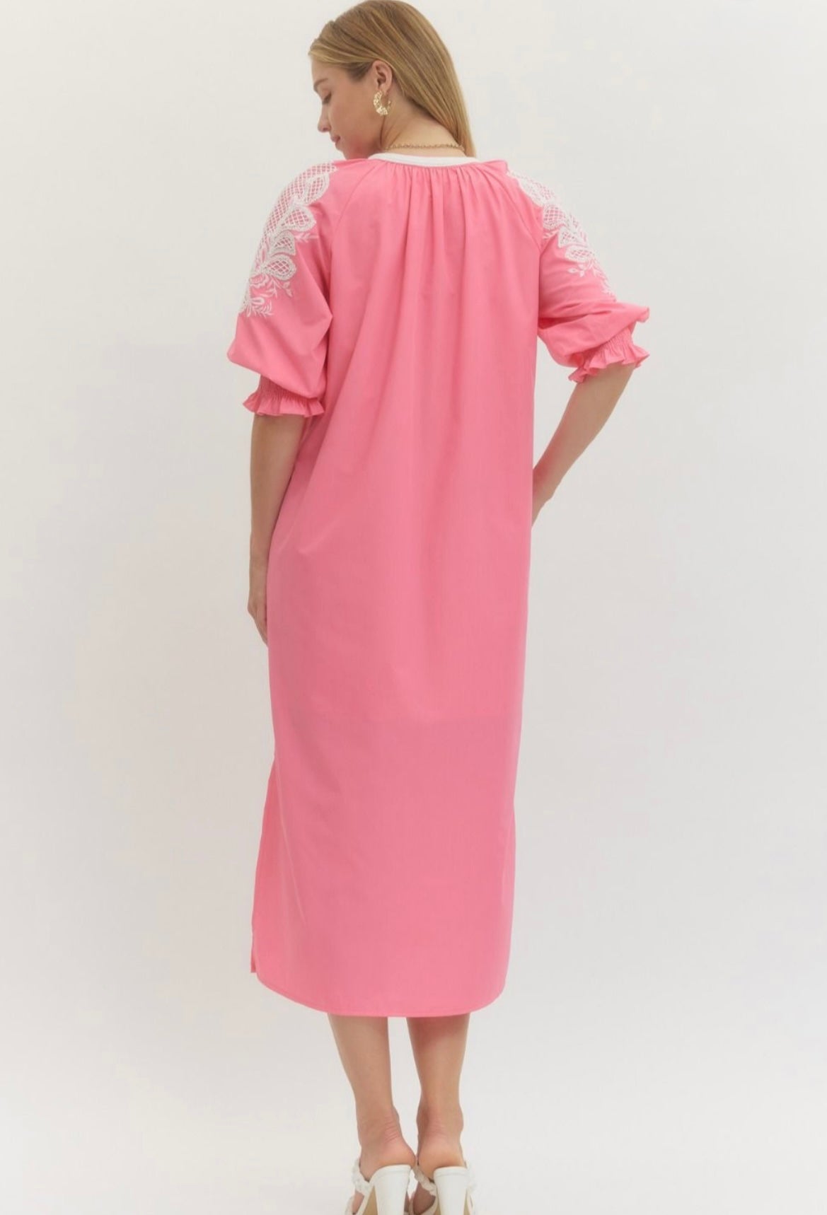 Erica Embroidered Dress- Pink