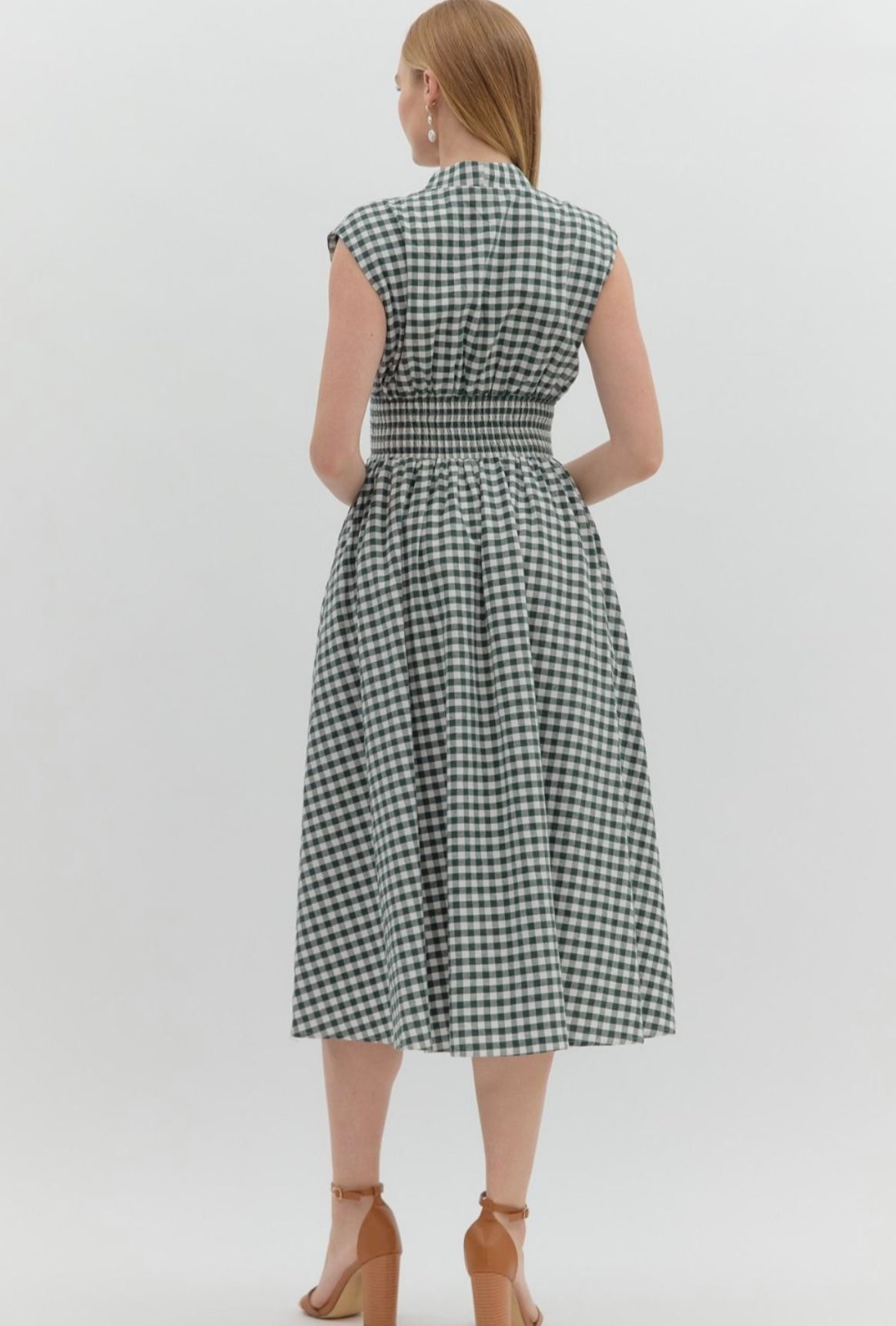Annie Gingham Dress- Forrest Green