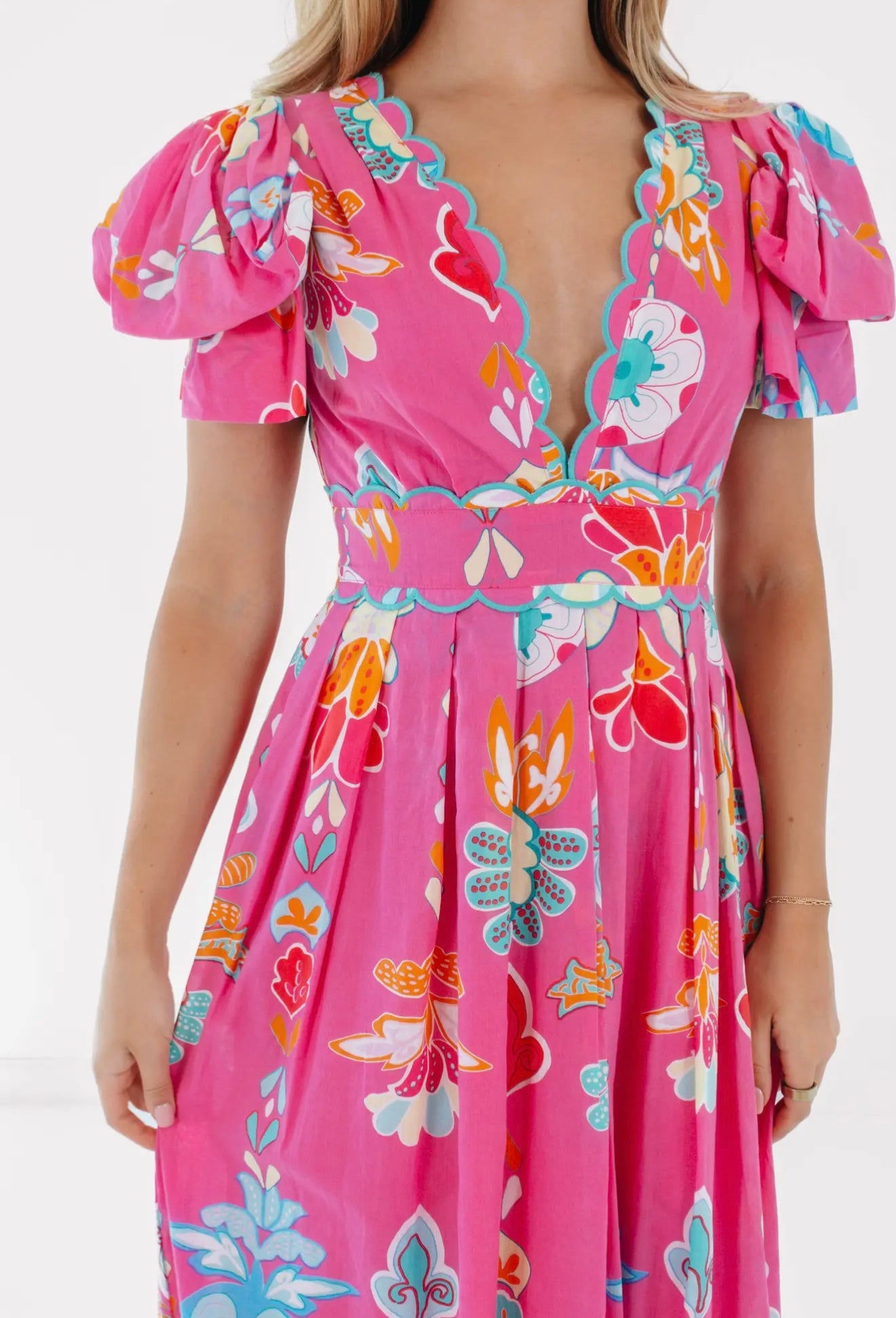 The Sailor Bow Sleeve Midi Dress - Pink Fit
& Flare