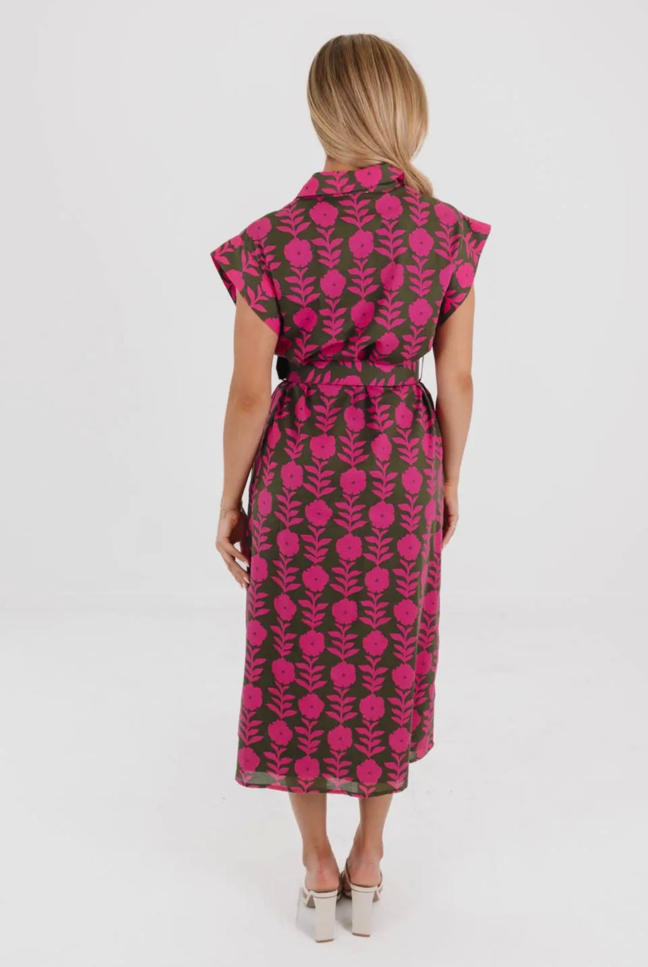 Kenna Belted Button Up Midi Dress