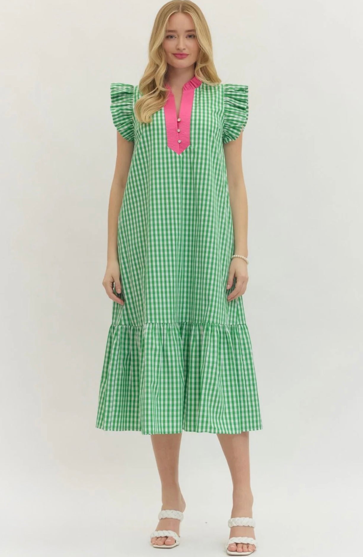 pink and green midi dress Gingham US Size:34 making it an ideal Mint green wedding guest colorgrp-52202