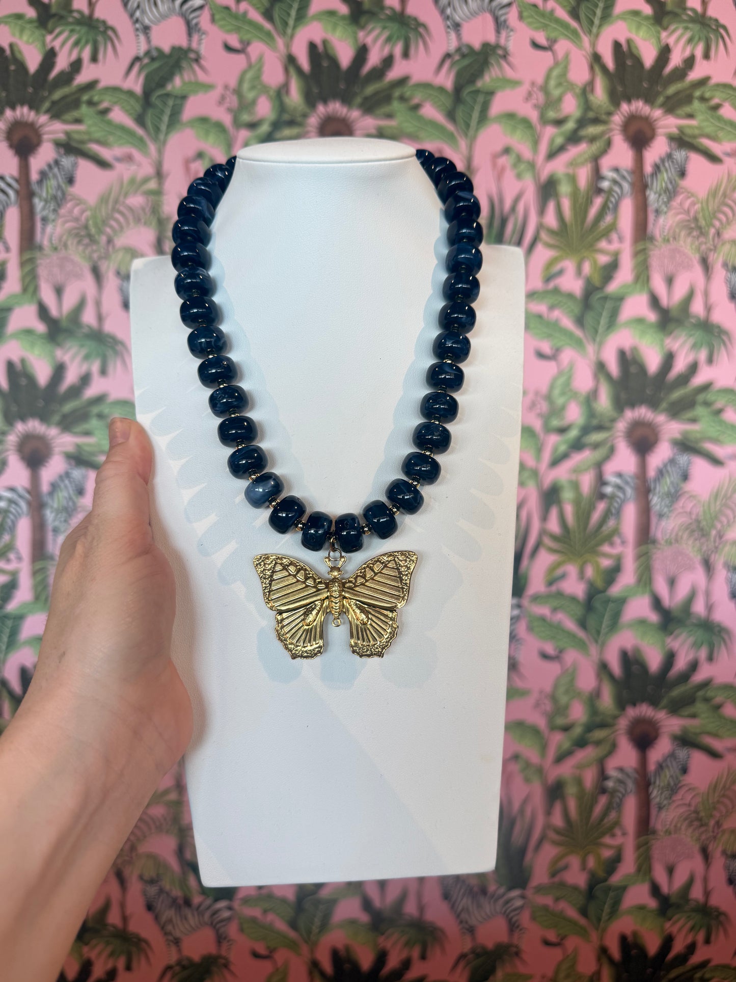 Chunky Navy Butterfly Necklace