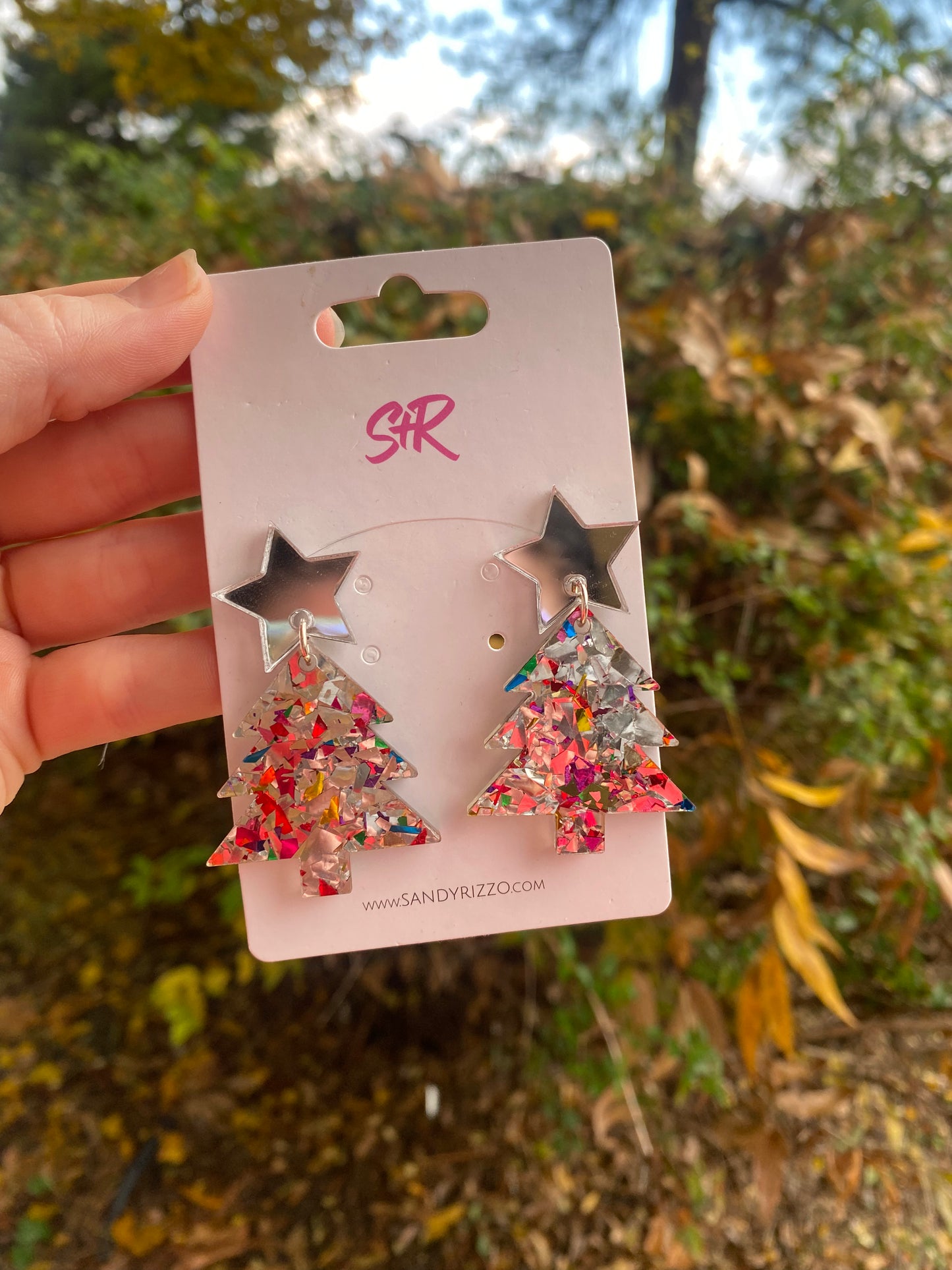 Silver Confetti Tree Earrings