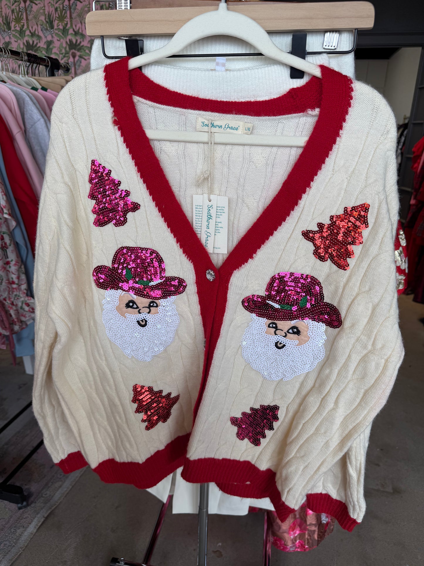 Sequin Cowboy Santa Cardigan