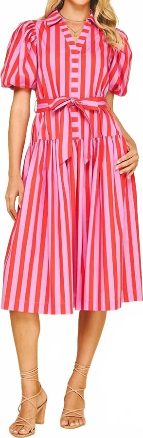 Kate Striped Midi Dress- Pink/Red