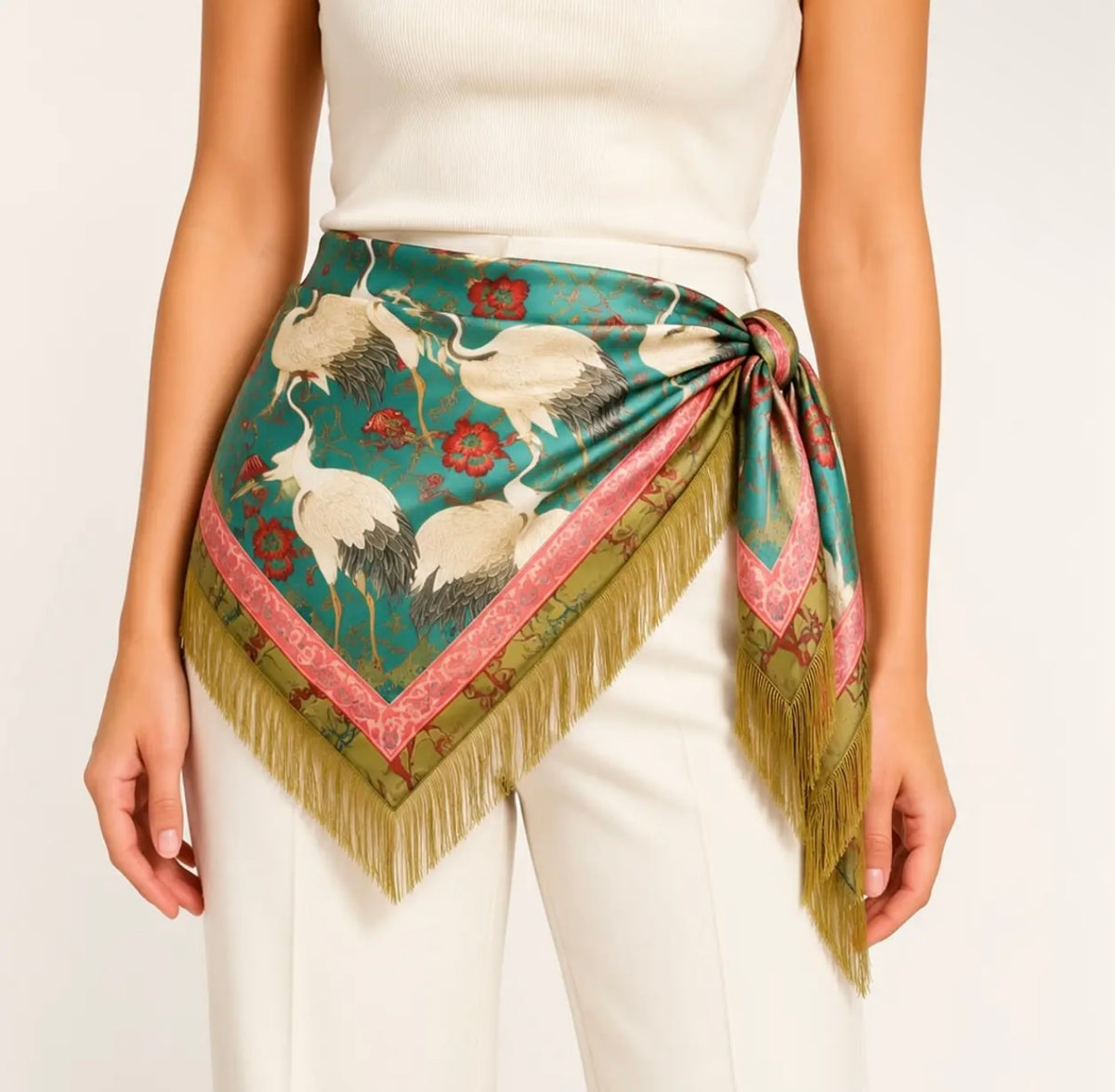 The Golden Crane Fringe Scarf