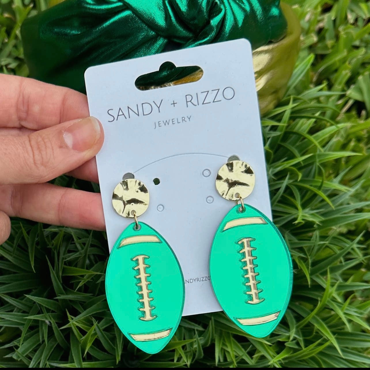 Green Football Earrings