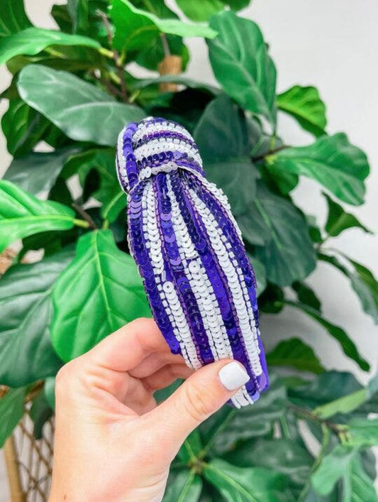 Purple and White Sequin Headband