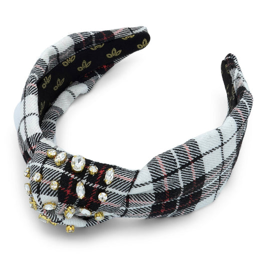 Crystal Dipped Ivory & Red Tartan Headband