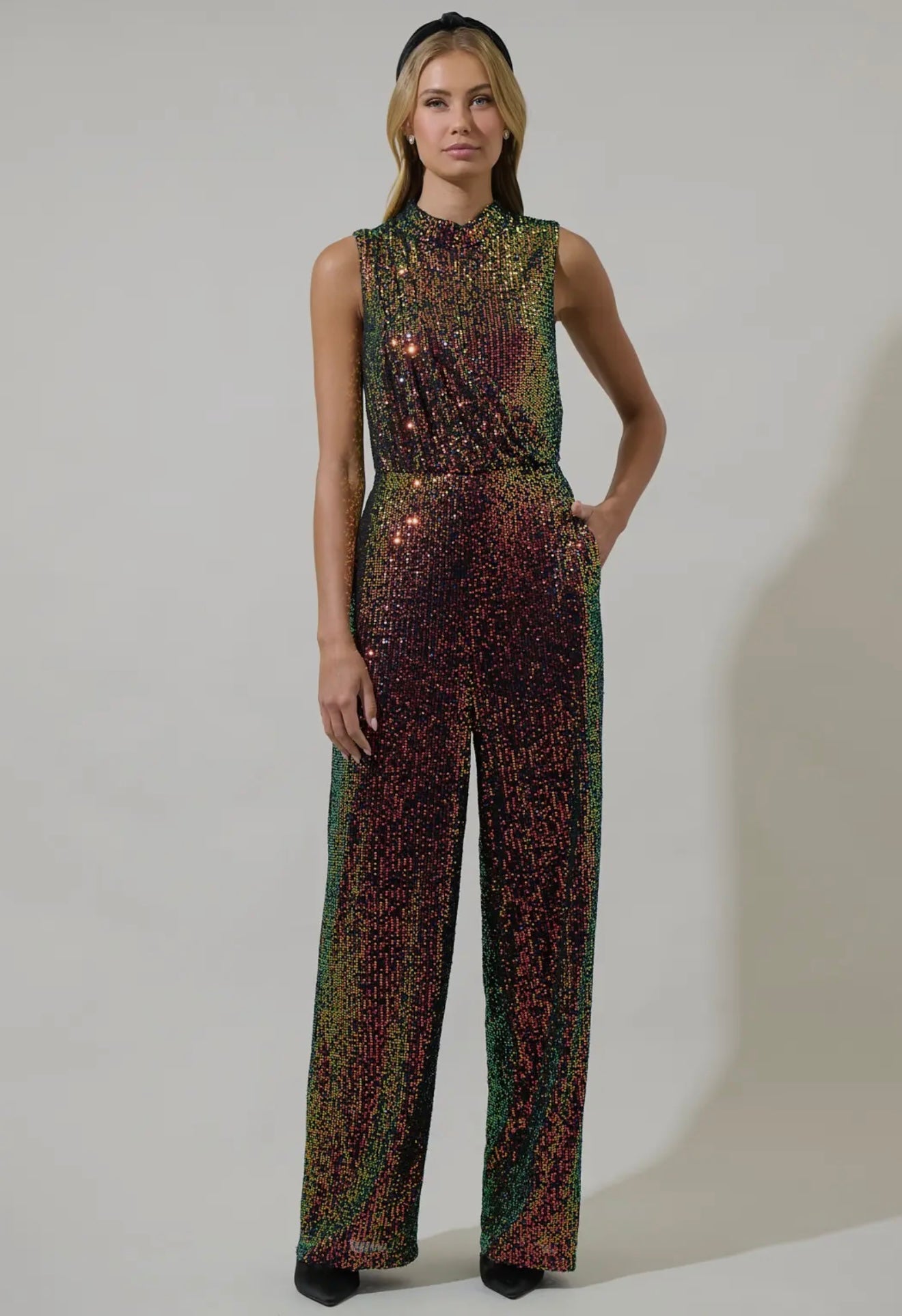 Jaylah Sequin Siren Drape Neck Jumpsuit