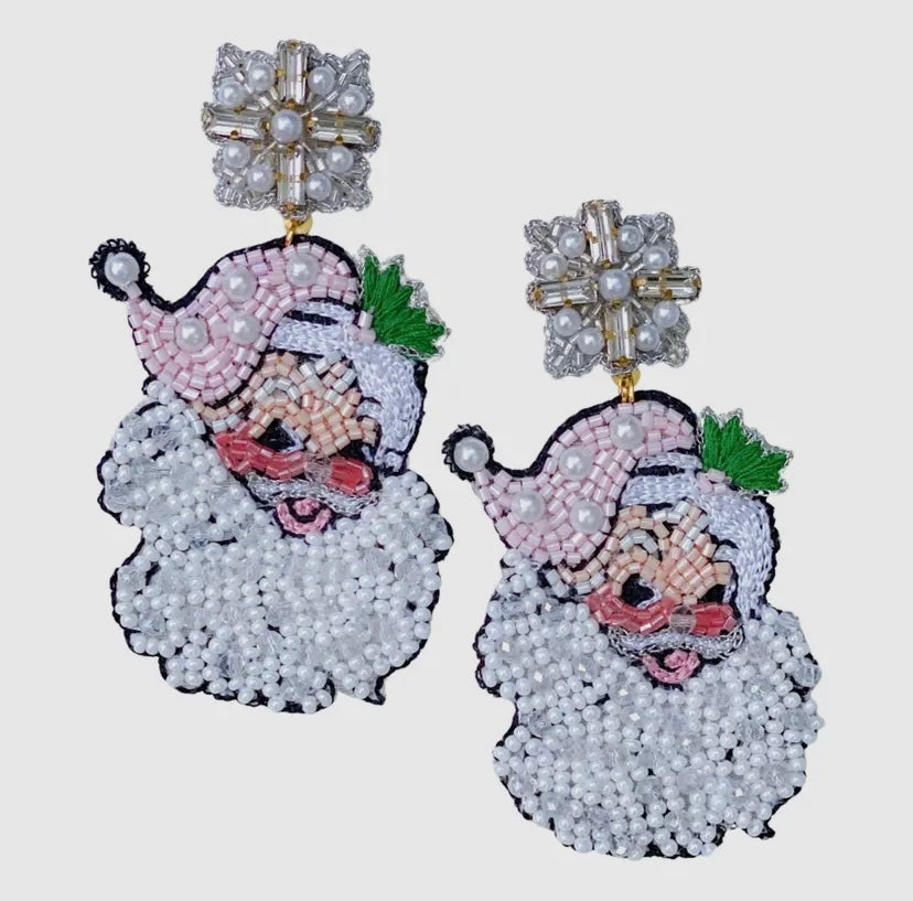 Pink Vintage Santa Beaded Earrings