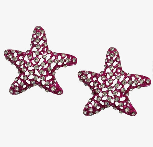 Pink Rhinestone Starfish
Statement Earrings